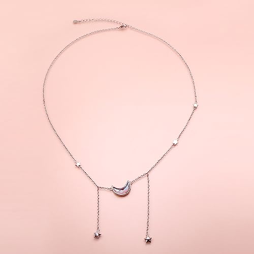 Ladytree 925 Sterling Silver Jewelry Crescent Moon and Star Pendant Necklace