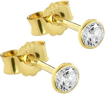 NKlaus 8 Karat Gelbgold Ohrstecker mit Cubic Zirkonia, 3 mm – Perfekt für Damen, Herren und Kinder für den täglichen Gebrauch oder besondere Anlässe wie Geburtstage und Jubiläen