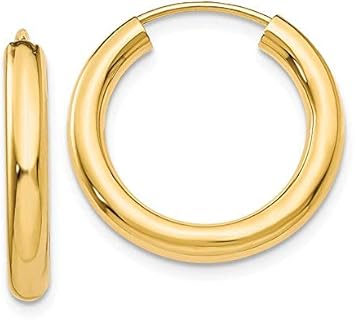 14K Yellow Gold 3mm Wide Thick Continuous Endless Hoop Earrings, (3mm Tube)