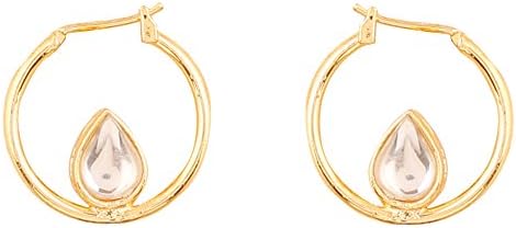 Touchstone Indian Bollywood Kundan Polki Look Hoop Bali Earrings For Women In Gold Tone.
