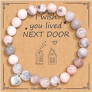 Plus Size Heart Charm Bracelet - Pink Beaded, Rope & Bead Chain, No-Gem, Unique Gift for Friends & Neighbors - 'I Wish You Live Next Door' Engraved Bead - Zinc Material