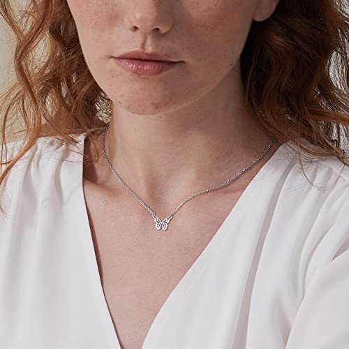 925 Sterling Silver Butterfly Necklace for Girls, Dainty Cute Butterfly Pendant Necklace for Women Minimalist Everyday Jewelry