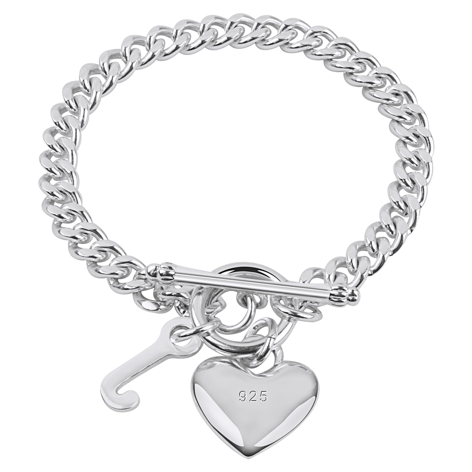 IVYRISE Love Heart Charm Bracelet for Women Teen Girls 925 Sterling Silver Plated, Link Chain Bracelets Bangle Jewelry with Toggle Clasp