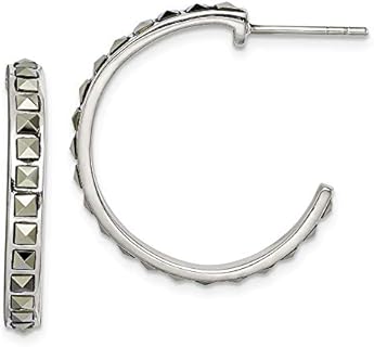 925 Sterling Silver Square Marcasite 25x3.5 Hoop Post Earrings Measures 24.65x25.42mm Wide 3.54mm Thic Jewelry for Women