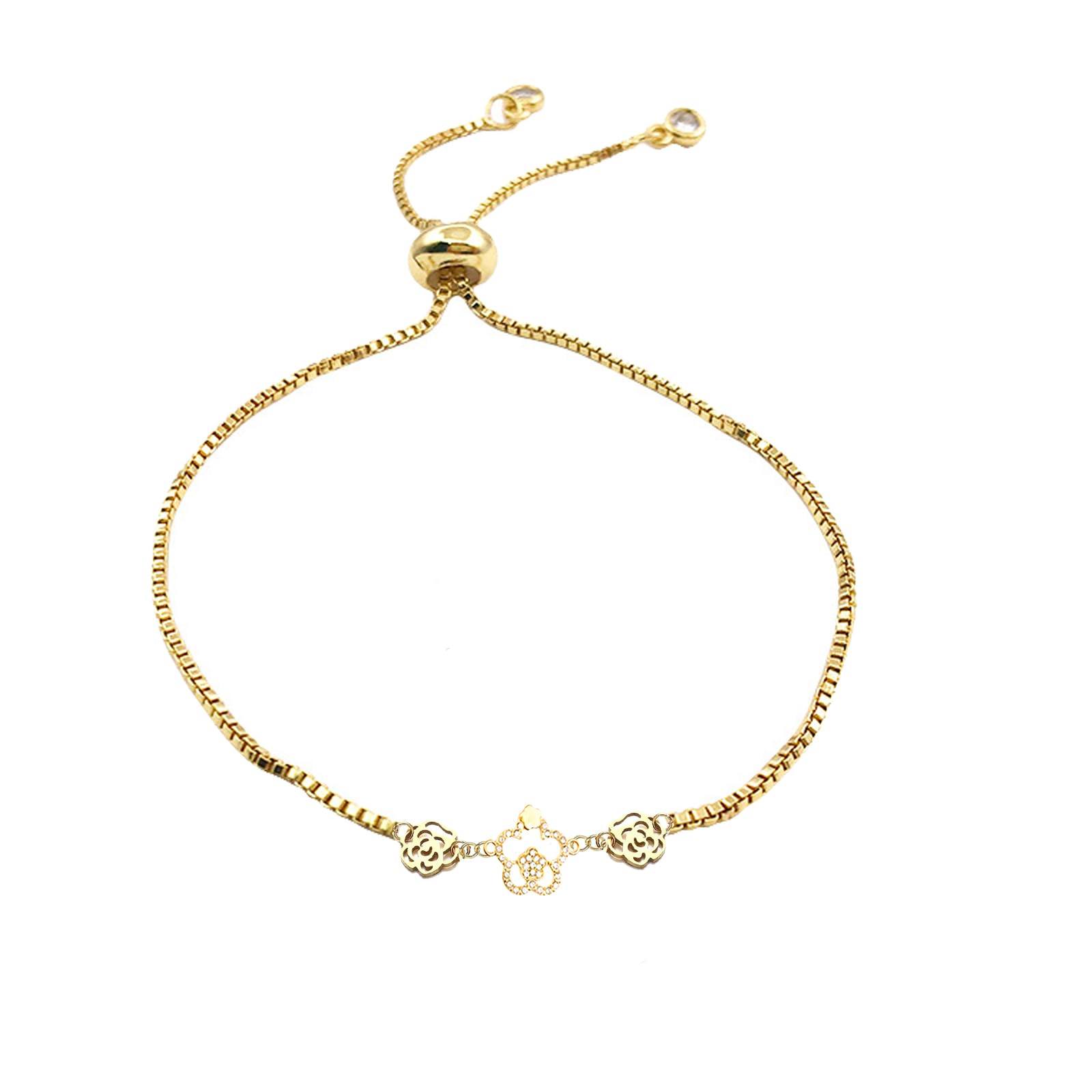 18K Gold Plated Clover Bangle Bracelet with Alloy Gem for Women and Girls, Simple Unique Design