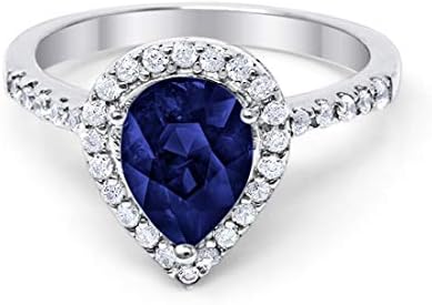 Blue Apple Co. Halo Teardrop Bridal Filigree Ring Pear Round Cubic Zirconia 925 Sterling Silver
