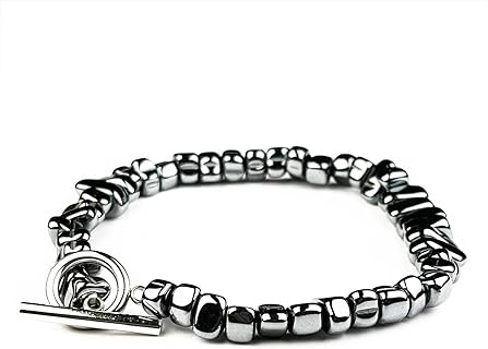 Bracelet for Women, Hematite Bracelet, Healing Stone Shaped Beads with Round Toggle Clasp Bracelet 6.7"