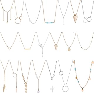 TAMHOO 20-Piece Women's Choker Necklaces Set in Alloy Metal with Coin, Moon, Star Multilayer Designs and Adjustable Chain
