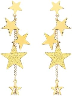 Star Dangle Earrings, 18K Gold Long Tassel Dangle Earrings Star Pendant Drop Earrings Meteor Star Earrings Statement Jewelry for Women Girls Christmas Birthday Party Valentines Day