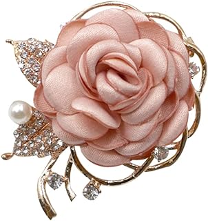 Rose Flower Brooches Pin for Women Men Wedding Party Gentleman's Essentials Handmade Crystal Pearl Fabric Flower Lapel Pin Elegant Dress Suit Accessories Boutonniere Ideas Gift Valentine's Day