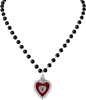 MILAKOO Chunky Puffy Heart Choker Necklace,Pentagram Star Charms Pendant Goth Choker for Women Halloween Layered Ball Beads Necklace