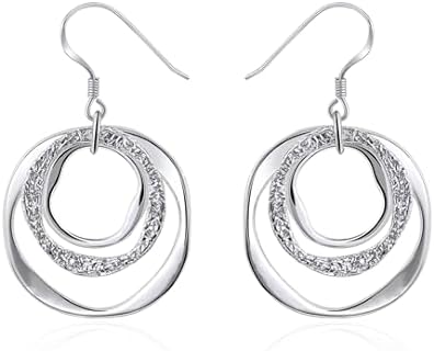 Lightweight Silver Circle Earrings with Sterling Silver dangle Earrings Hypoallergenic Geometric Earrings Dangling for Women Boho Earrings for Women Bohemian Earrings for Gift