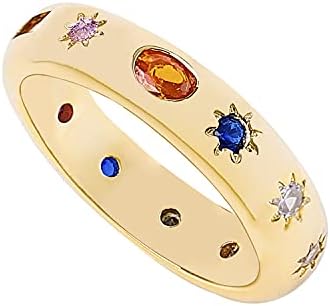 18K Yellow Gold Plated Cubic Zirconia North Star Engagement Ring, Dainty Diamond Stacked Eternity Ring for Women, Size 6