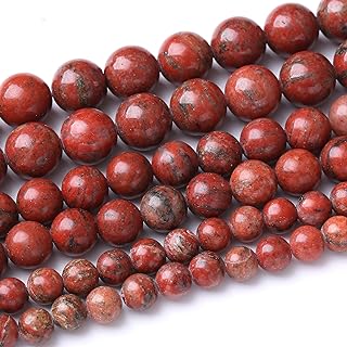 48-Piece JIANJING 8MM Natural Red Seasame Jasper Stone Beads, Perfect for DIY Jewelry Making, in Marble Stone Material
