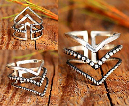 925 Sterling Silver Boho Rings for Women, Chevron Thumb Ring, Adjustable
