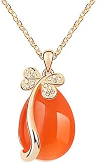 Gorgeous Lobster Clasp Orange Crystal Necklace, Rolo Chain, Gold-plated, Custom-made for Women, Butterfly Shape - Crystalline Azuria 18K Gold Plated Pendant Necklace with Simulated Cat Eye Stone