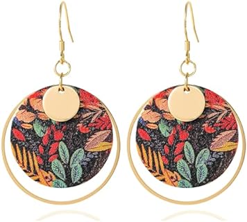 Boho Earrings, Gold Hoop Flower Earrings, Dangle Ethnic Earrings for Women Girls, Handmade Bohemian Trendy Boho Floral Jewelry