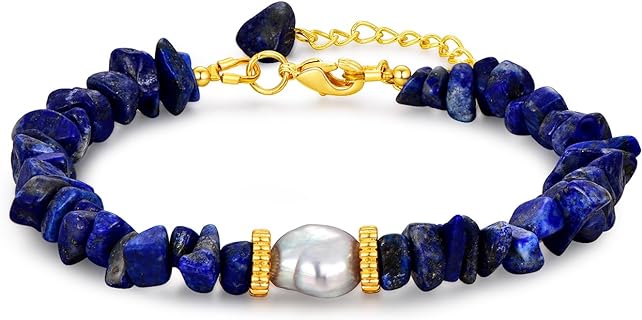 Natural Stone Bracelet with Freshwater Pearls Turquoise and Lapis Lazuli Bracelet for Women and Girl
