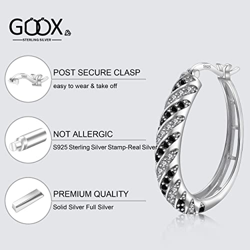 Silver Hoop Earrings, 925 Sterling Silver Hoop Earrings for Women White Gold Plated Hypoallergenic Cubic Zirconia Big Hoop Earrings Jewelry Gift