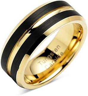 100S JEWELRY Engraved Personalized Tungsten Rings for Men's Wedding Bands Black Matte Gold Grooved Center Size 6-16