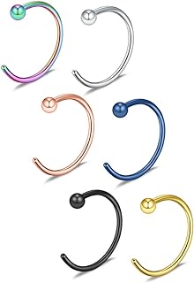 Ruifan 6PCS Stainless Steel Body Jewelry Piercing Earrings Nose Hoop Ring Unisex With Ball Top 20 Gauge 6mm/8mm/10mm