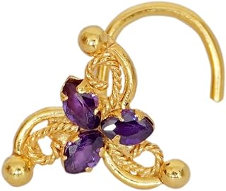 Personalized Initial Indian Nose Ring in 925 Sterling Silver with Cubic Zirconia Gem - Big Gold-Plated Nose Stud for Piercing