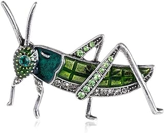 TTjewelry Vintage Grasshopper Locust Silver Tone Pendant Brooch Pin Cricket Insect Green Crystal