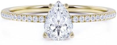 Women's 1.0CT Pear-Cut Moissanite Engagement Ring - Classic Teardrop Design in 10K/14K/18K Yellow, White, Rose Gold - Elegant Promise & Wedding Jewelry