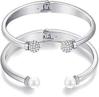 Elegant Pearl Cuff Bracelet Set with Lobster Claw Clasp for Women, Gold and Silver Box Chain Design