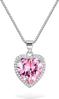 Pink Cubic Zirconia Necklace Earrings Ring Cute Halo Heart Dainty Jewelry for Women Girls