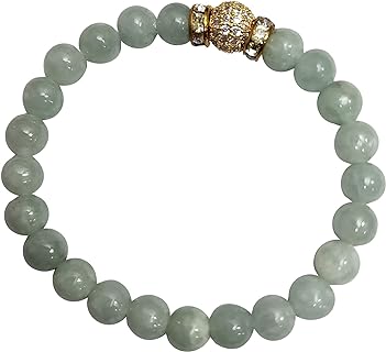 Double-Safety Clasp Green Jade Bangle Bracelet with Goldplate Copper Bead Chain for Women, Round Pendant Locket Design for Prosperity and Success