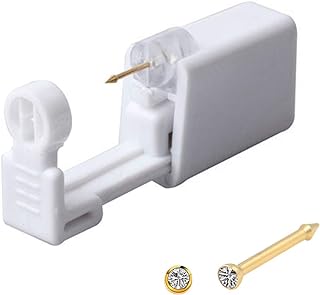 Silver Angel Nose Piercing Kit for Men & Women - Self-Piercing Tool with Disposable 16L Stainless Steel Needles, Cubic Zirconia Nose Stud, Hygienic Single-Use Design