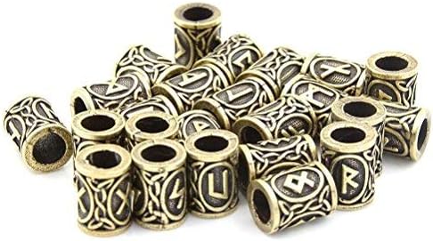 Zinc Alloy Antique Viking Rune Bead Set for DIY Hair, Beard & Jewelry Styling - 24 Unique Norse-Inspired Designs