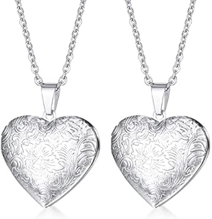 2 Pcs Locket Necklace that Holds Pictures Stainless Steel Locket Pendant Necklace Memory Photo Pendant Necklace for Women Girls