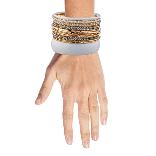 LUX ACCESSORIES Nicole Miller White and Gold Rhinestones, Etched, Twisted and Etched Multi-Bangle set of 14