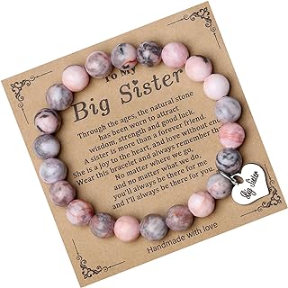 YATOJUZI Gifts for Mom Sister Daughter,Jewelry&Card,Gifts for Nurse Friends Grandma Nana Aunt,8mm Natural Crystals Round Beaded Heart Bracelet