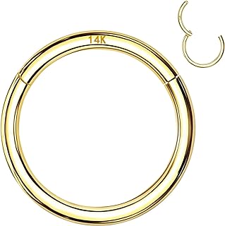 14k Gold Septum Rings Hoop for Women Men, 16G Segment Nose Rings, 6mm/8mm/10mm Gold Cartilage Hoop for Helix, Rook, Daith, Tragus Body Piercing Jewelry