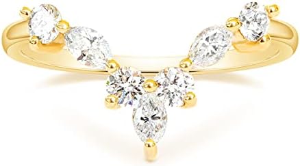 Mameloly Wedding Bands for Women Marquise & Round Shaped Stackable Cubic Zirconia CZ V Shape Curved Engagement Rings for Her Size 4-12
