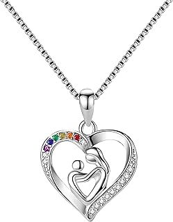 Outer Peace LGBTQ Mother and Child Stainless Steel and Rainbow or Trans Cubic Zirconia Heart Pendant and Chain, Fashion Jewelry, Pride Stuff, Jewlery Necklace, Accesssory Jewelry, Gay Stuff, Pride Stuff Rainbow