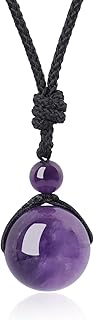 Collier améthyste COAI avec pendentif rond ajustable de 16mm et symbole de sagesse, cordon réglable 40-75cm. Idéal pour les hommes et femmes à la recherche de sérénité et équilibre