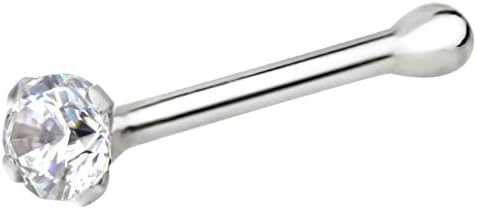 Forbidden Body Jewelry 14k Gold Nose Studs, 22g, Solid 7mm Micro Stud, 1.25-2mm CZ Simulated Diamond, 1or 2 Pcs Jewelry Set, Non-Irritating Skin Safe Real Gold, White, Rose or Yellow Gold Nose Rings for Women & Men