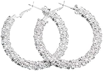 Glitter Big Hoop Earrings Bohemian Sparkle Rhinestone Wrapped Hoop Dangle Earrings Wedding Birthday 4th July Patriotic Independence Day Jewelry Gifts