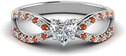1.00 Carat Heart-Shaped Orange Sapphire Engagement Ring with CZ Diamonds in 925 Sterling Silver for Women, Size 5