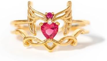 2PCS Heart Fairy Tale Stacking Rings Set for Women Girls Fans Gold Plated Couple Cute Love Celtic Witch Statement Stackable Band Rings Comfort Fit Dainty Wedding Preppy BFF Jewelry Gifts Size 7