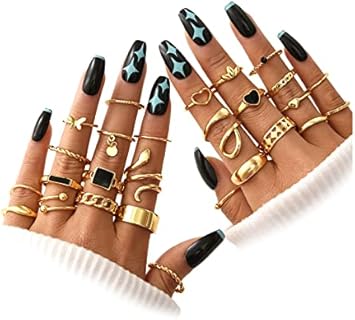 Vintage Stackable Boho Midi Gold Knuckle Rings Set of 27 for Women and Girls with Snakeskin Design, by FAXHION