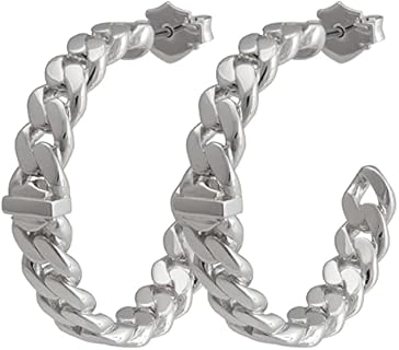 Harley-Davidson Women's Bar & Shield Curb Link Hoop Earrings - Stainless Steel