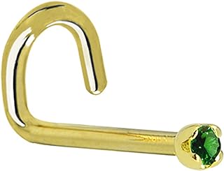 Solid 18K Yellow Gold Nose Stud with Genuine Emerald, Left Nostril Screw-In Design, 20 Gauge Size - Luxury Body Jewelry for Women