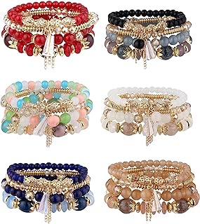 Bohemian Aesthetic Bead Bracelets with Rope Chain for Women - Multilayered Crystal Charm Design, Stretchy, Stackable - Ideal Mother's Day Gift