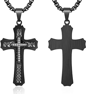 Cross Necklace for Men, Stainless Steel Cross Pendant for Men Necklace Cross Chain 22inch, 24inch, Crystal Inlay Cross Necklace Pendant Great Gifts for Dad, Father's Day Christmas Valentine's Day Gift for Men