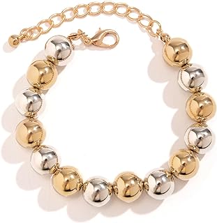 Lobster Clasp Gold Bead Choker Necklace with Lustrous Ball Chain for Women - Chunky, Bold, and Elegant